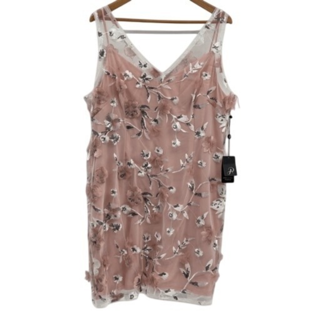 Adrianna Pappel Dress Floral Embroidery Sheath Women 20 Pink Sleeveless Short